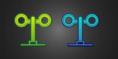 Siyah arkaplanda yeşil ve mavi tren trafik ışığı ikonu izole edildi. Trenlerin hareketlerini düzenlemek için demiryolu için trafik ışıkları. Vektör