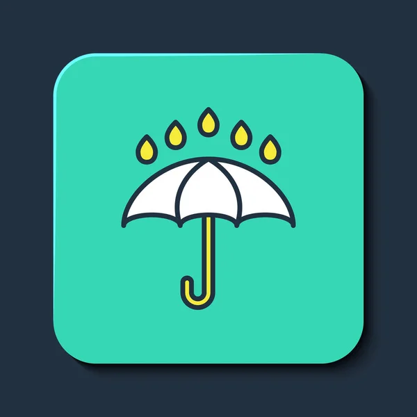 Filled Outline Umbrella Rain Drops Icon Isolated Blue Background Waterproof — Stock Vector