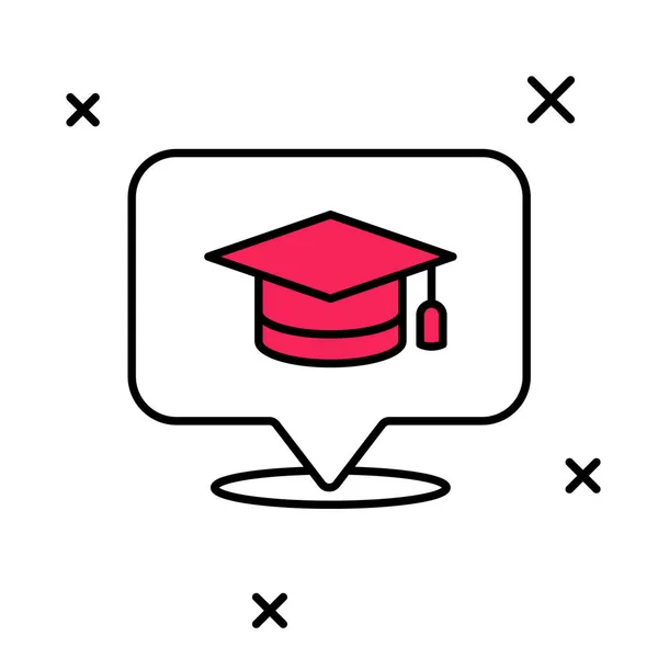 Filled Outline Graduation Cap Speech Bubble Icon Isolated White Background — Stock vektor