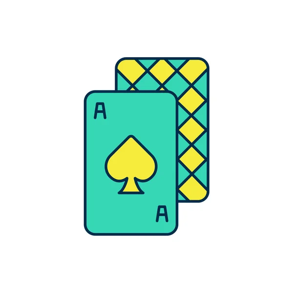 Filled Outline Playing Cards Icon Isolated White Background Casino Gambling — Stock Vector