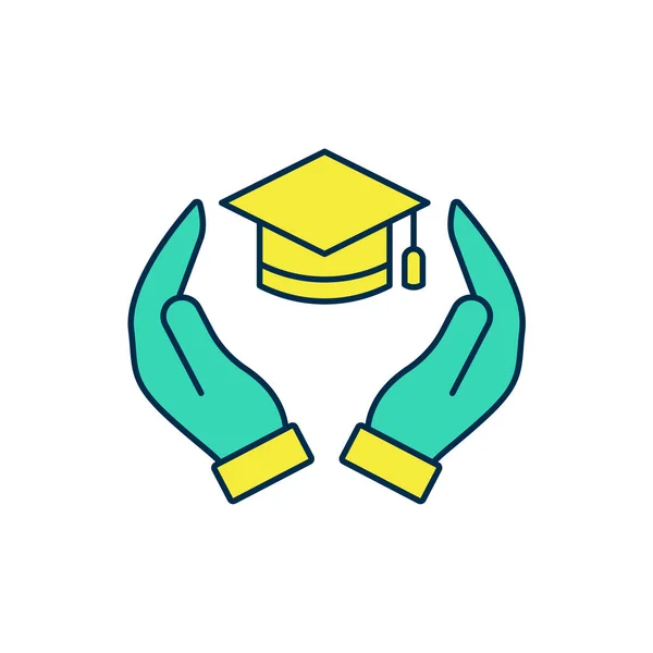 記入されたアウトライン白い背景に隔離された教育補助アイコン 授業料 金融教育 予算基金 奨学金プログラム 卒業帽子 ベクトル — ストックベクタ