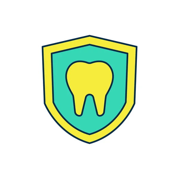 Filled Outline Dental Protection Icon Isolated White Background Tooth Shield — Stock Vector