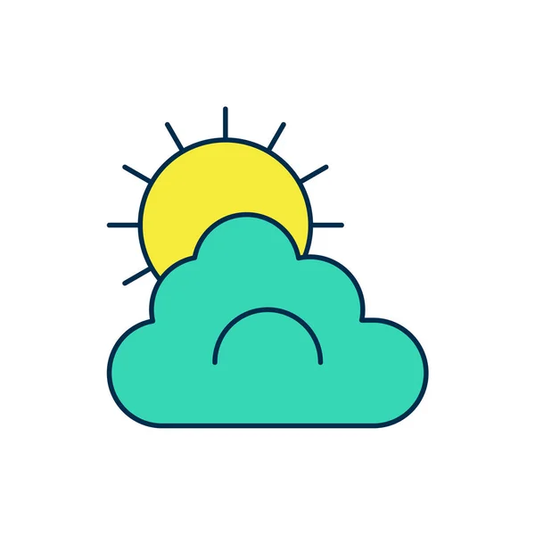 Filled Outline Sun Cloud Weather Icon Isolated White Background Vector — Stock Vector