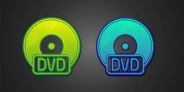 Πράσινο Και Μπλε Dvd Εικονίδιο Δίσκου Απομονωμένο Μαύρο Φόντο Συμπαγές — Διανυσματικό Αρχείο