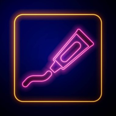 Siyah arkaplanda parlayan neon tüp diş macunu simgesi izole edildi. Vektör