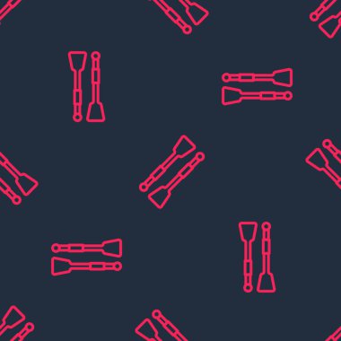 Kırmızı çizgi kürekler veya kürekler tekne simgesi siyah arkaplanda izole edilmiş pürüzsüz desen. Vektör