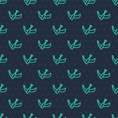 Yeşil çizgi Gondol teknesi İtalya Venedik ikonu mavi arka planda pürüzsüz desen izole etti. Turizm kürek çekme romantikliği. Vektör