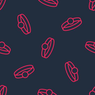 Kırmızı çizgi Diamond nişan yüzüğü ikonu siyah arka planda kusursuz desen izole etti. Vektör