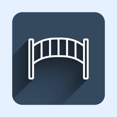 Beyaz çizgi çocuk köprüsü ikonu uzun gölge arkaplan izole. Mavi kare düğme. Vektör