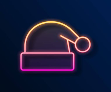 Parlayan neon hattı Noel Baba şapkası simgesi siyah arka planda izole edilmiş. Mutlu Noeller ve mutlu yıllar. Vektör