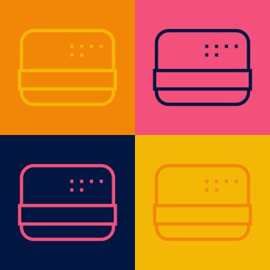 Pop sanat çizgisi kredi kartı simgesi renk arkaplanında izole edildi. Çevrimiçi ödeme. Nakit çekilmesi. Finansal operasyonlar. Alışveriş tabelası. Vektör