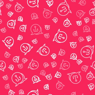 Beyaz çizgili olta kancası simgesi kırmızı zeminde izole edilmiş. Balık oltası. Vektör