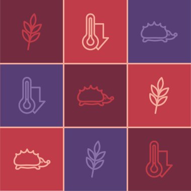 Çizgiyi Yaprak, Kirpi ve Termometre simgesini ayarla. Vektör