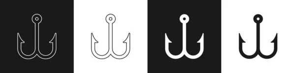 Set Angelhaken Symbol Isoliert Auf Schwarzem Und Weißem Hintergrund Angeln — Stockvektor