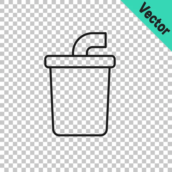 Black Line Paper Glass Drinking Straw Water Icon Isolated Transparent — Stock Vector