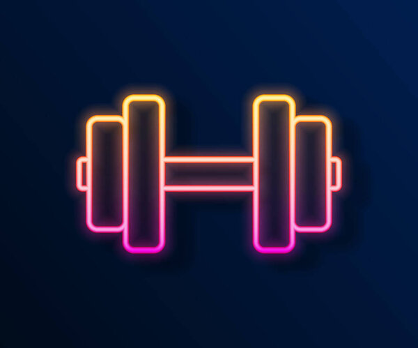 Glowing neon line Dumbbell icon isolated on black background. Muscle lifting, fitness barbell, sports equipment.  Vector
