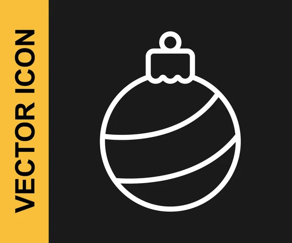 Icono Bola Navidad Línea Blanca Aislado Sobre Fondo Negro Feliz — Vector de stock