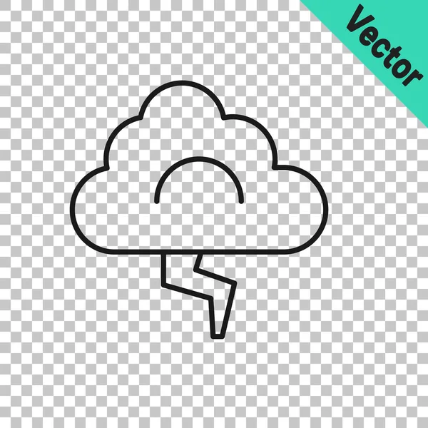 Black Line Storm Icon Isolated Transparent Background Cloud Lightning Sign — Stock Vector