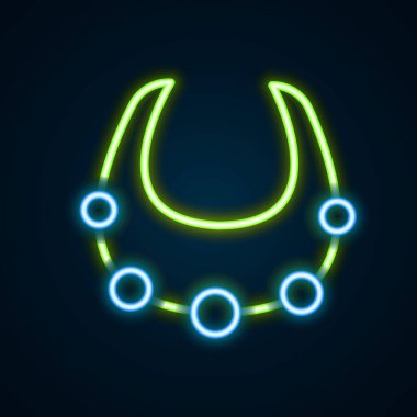 Parlayan neon hattı kolye simgesi siyah arkaplanda izole edildi. Renkli taslak konsepti. Vektör