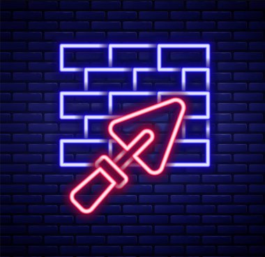 Parlak neon çizgili tuğla duvar ve tuğla duvarda izole edilmiş mala simgesi. Renkli taslak konsepti. Vektör