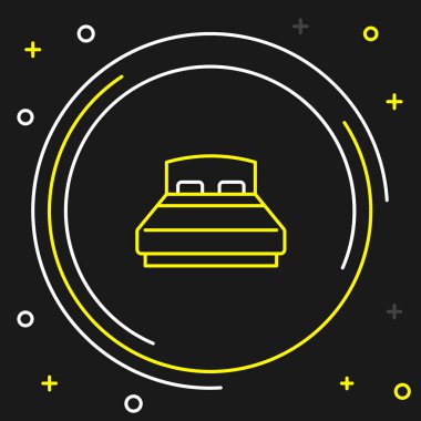 Siyah arka planda izole edilmiş iki ya da bir kişilik büyük bir yatak. Renkli taslak konsepti. Vektör