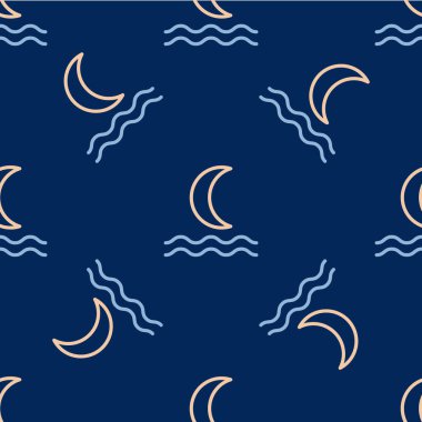 Çizgi Gecesi sisi ya da duman ikonu mavi arka planda izole edilmiş pürüzsüz desen. Vektör