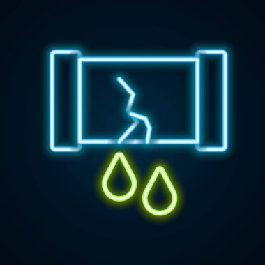 Parlak neon hattı kırık yağ borusu ve siyah arka planda izole edilmiş kapakçık simgesi. Renkli taslak konsepti. Vektör