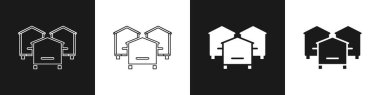 Kovan 'ı siyah beyaz arka planda izole edilmiş arı simgesi için ayarla. Arı kovanı sembolü. Apiary ve arı yetiştiriciliği. Tatlı doğal yemek. Vektör