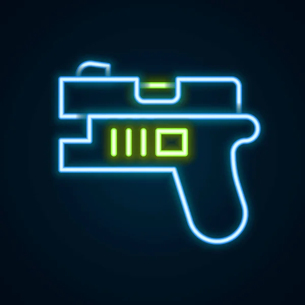 Glowing Neon Line Futuristic Space Gun Blaster Icon Isolated Black - Stok Vektor