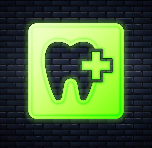 Leuchtendes Neon Dental Clinic Standort Symbol Isoliert Auf Backsteinwand Hintergrund — Stockvektor