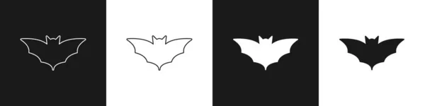 Set Flying Bat Pictogram Geïsoleerd Zwart Wit Achtergrond Gelukkig Halloween — Stockvector