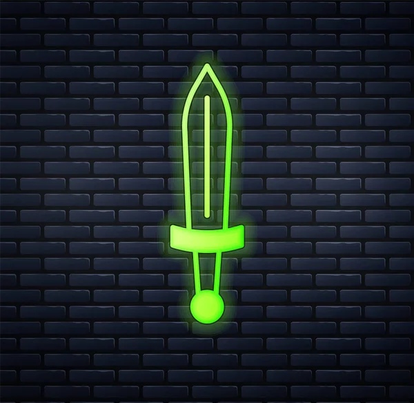 Glowing Neon Medieval Sword Icon Isolated Brick Wall Background Medieval — Stock Vector