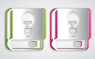 Kağıt kesme Kullanıcı elle simgesi gri arkaplanda izole edildi. Kullanıcı rehberi kitabı. Talimat işareti. Kullanmadan önce oku. Kağıt sanatı tarzı. Vektör