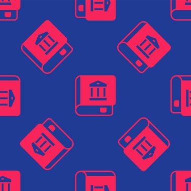 Kırmızı Kanun kitabı simgesi mavi arkaplanda kusursuz desen izole etti. Yasal yargıç kitabı. Yargılama kavramı. Vektör