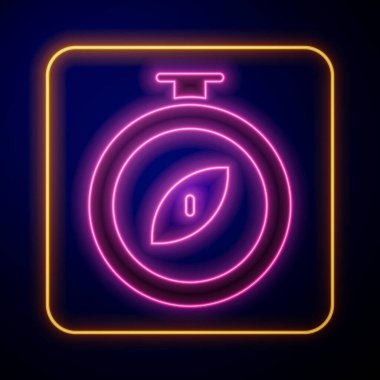 Parlayan neon pusula simgesi siyah arkaplanda izole edildi. Rüzgâr yön bulma sembolü. Rüzgar gül işareti. Vektör