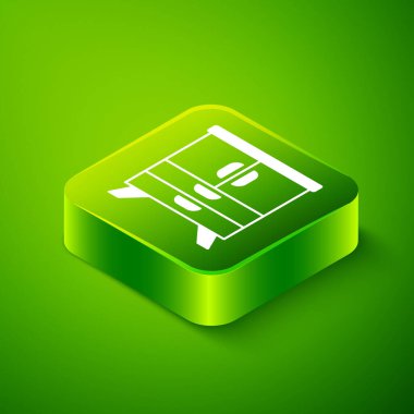 Yeşil arkaplanda Isometric Chest çekmece simgesi izole edildi. Yeşil kare düğmesi. Vektör