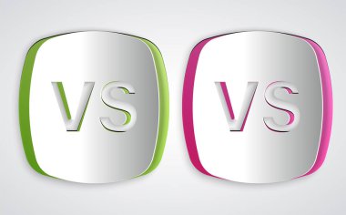 Kağıt kesiği vs Gri arka planda izole edilmiş savaş ikonu. Yarışma maça karşı, savaş spora karşı. Kağıt sanatı tarzı. Vektör