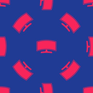 Kırmızı Bilgisayar monitörü simgesi mavi arkaplanda izole edilmiş. Bilgisayar bileşeni işareti. Vektör