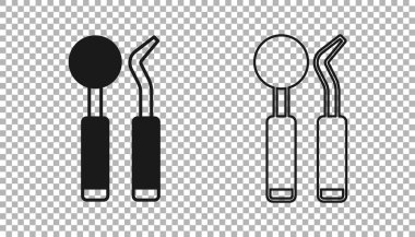Siyah Diş Denetim Aynası ve sonda simgesi şeffaf arkaplanda izole edildi. Kaşif pulluğu. Diş muayenesi. Vektör