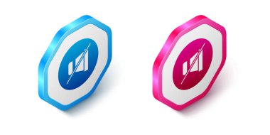 Beyaz arkaplanda izole edilmiş Isometric Dilsiz mikrofon simgesi. Mikrofon sesi kapatıldı. Altıgen düğmesi. Vektör