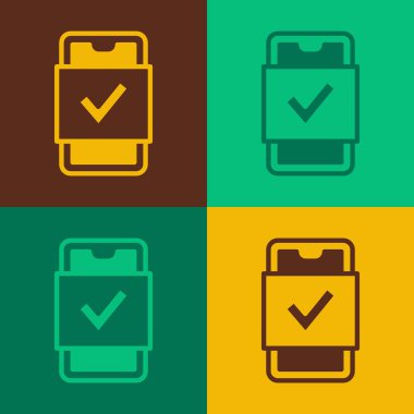 Pop Art Mobil Telefon Alışveriş simgesi renk arkaplanında izole edildi. İnternetten satın alma sembolü. Süpermarket sepeti sembolü. Vektör