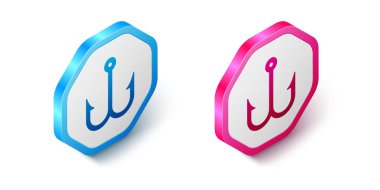 Isometric Balıkçılık kancası simgesi beyaz arkaplanda izole edildi. Balık oltası. Altıgen düğmesi. Vektör