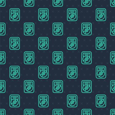 Çerçeve simgesinde yeşil çizgi CD diski ödülü mavi arkaplanda izole edilmiş pürüzsüz desen. Modern tören. En çok satan. Müzik kupası. Vektör