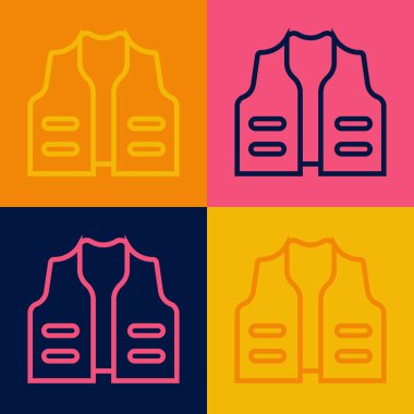 Pop sanat eseri balıkçı ceketi ikonu renk arkaplanında izole edilmiş. Balıkçı yeleği. Vektör