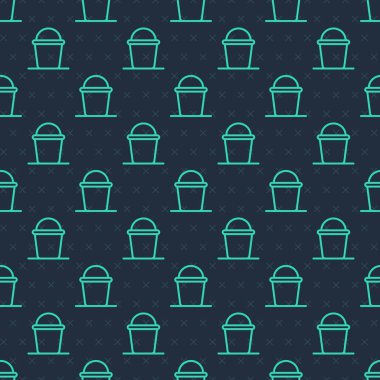 Yeşil çizgi Bucket simgesi mavi arkaplandaki kusursuz deseni izole etti. Vektör