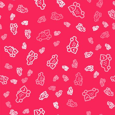 Beyaz çizgili taksi sigortası ikonu kırmızı arka planda izole edilmiş. Vektör