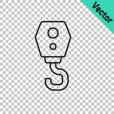 Şeffaf arkaplanda siyah çizgi kancası ikonu izole edildi. Endüstriyel kanca ikonu. Vektör