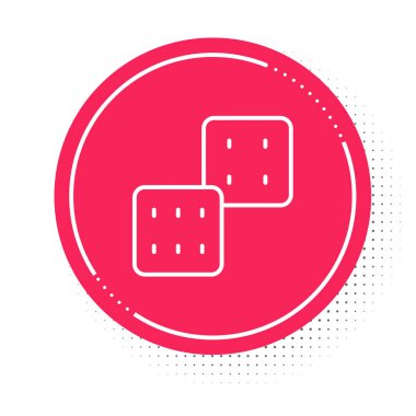 Beyaz çizgi Oyun zar simgesi beyaz arkaplanda izole edildi. Kumarhane kumarı. Kırmızı daire düğmesi. Vektör