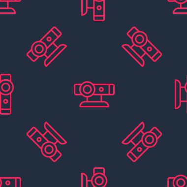 Kırmızı çizgi Web kamera simgesi siyah arkaplanda kusursuz desen izole etti. Sohbet kamerası. Web kamerası simgesi. Vektör