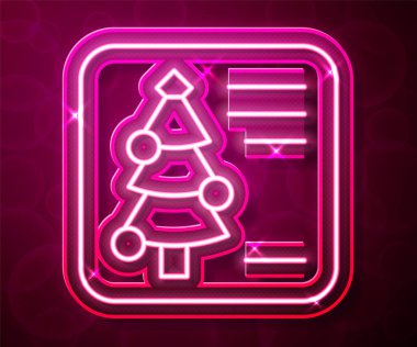 Parlayan neon hattı Noel kartı ikonu kırmızı arka planda izole edilmiş. Mutlu Noeller ve mutlu yıllar. Vektör